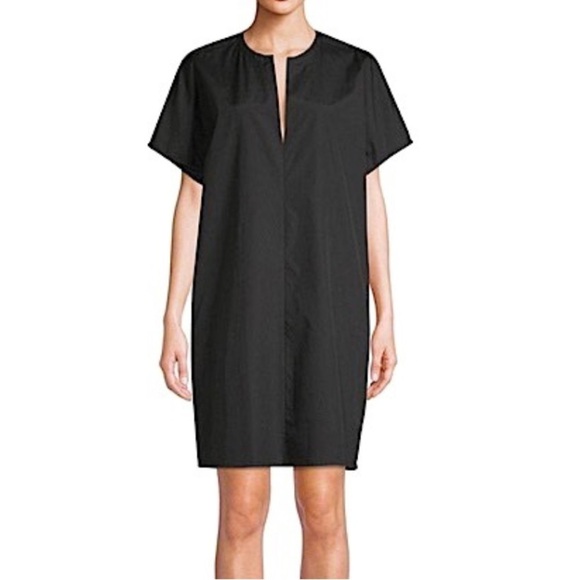 Vince Black Poplin Popover Dress Large 100% Cotton V-Neck E - Picture 1 of 8